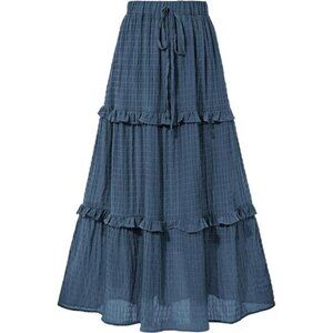 Womens High Waist A Line Midi Skirt Flowy Ruffle Tiered Wedding Guest Party  3 P